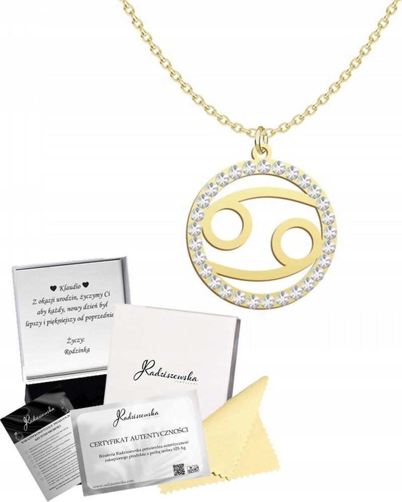 Radziszewska Jewellery ZŁOTY NASZYJNIK ZNAK ZODIAKU RAK KRYSZTAŁY SREBRO 925 PREZENT DEDYKACJA