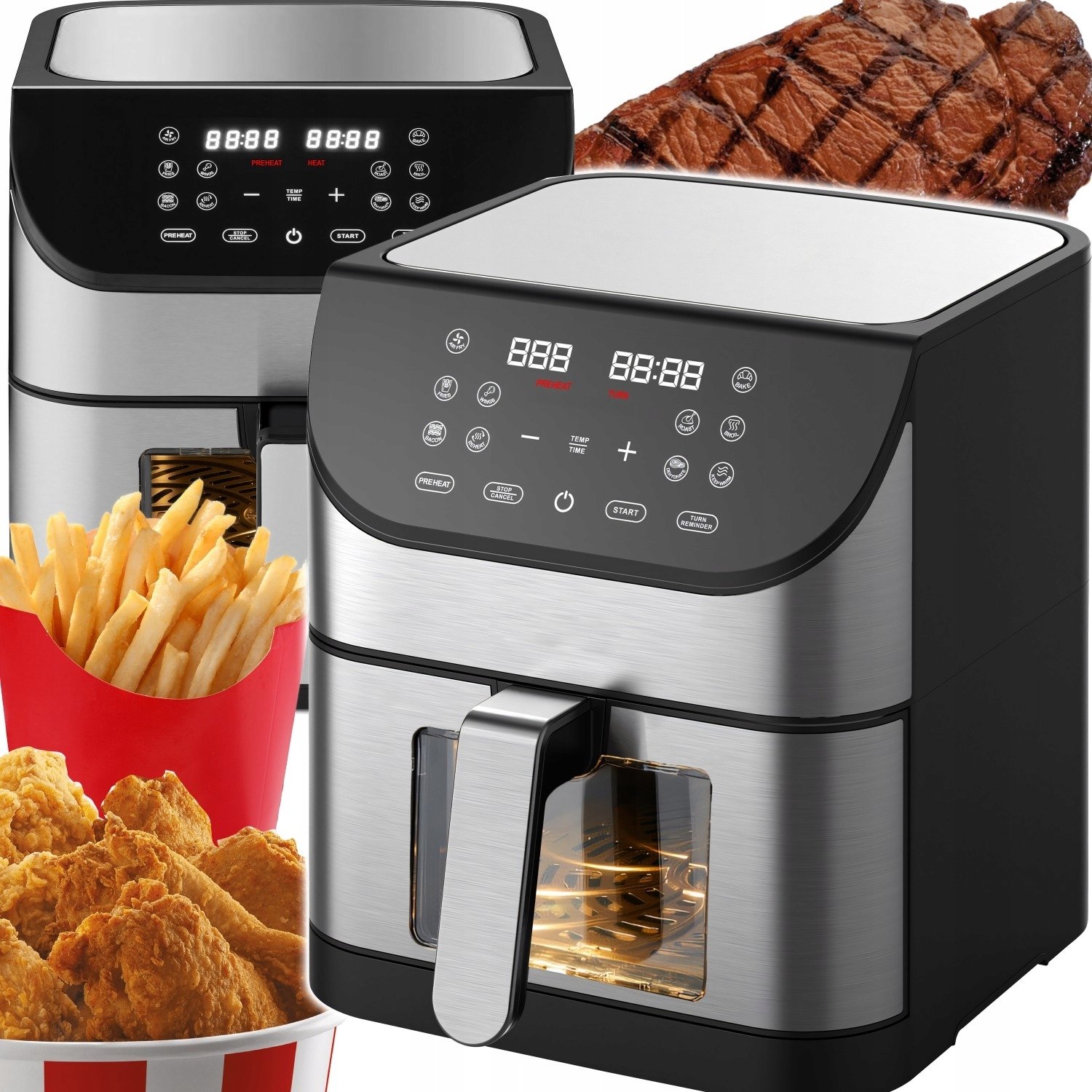 Frytkownica beztłuszczowa Retoo FRYTKOWNICA bez tłuszczu XXL AIR FRYER 8L 1800W WIZJER 12 PROGRAMÓW