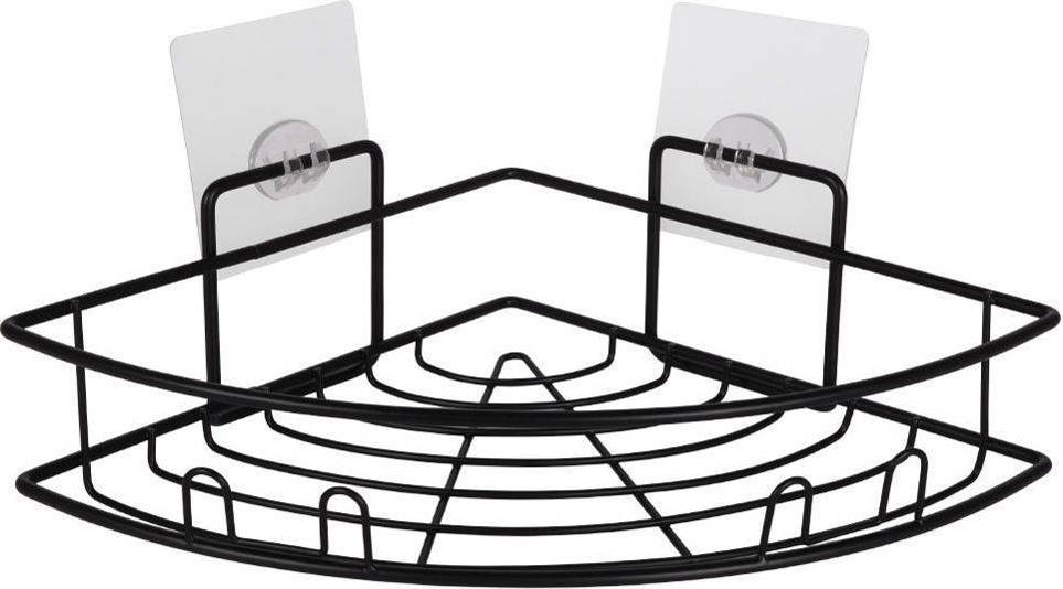 Koszyk prysznicowy Vilde Półka łazienkowa narożna metalowa przyklejana pod prysznic organizer do kabiny prysznicowej czarna