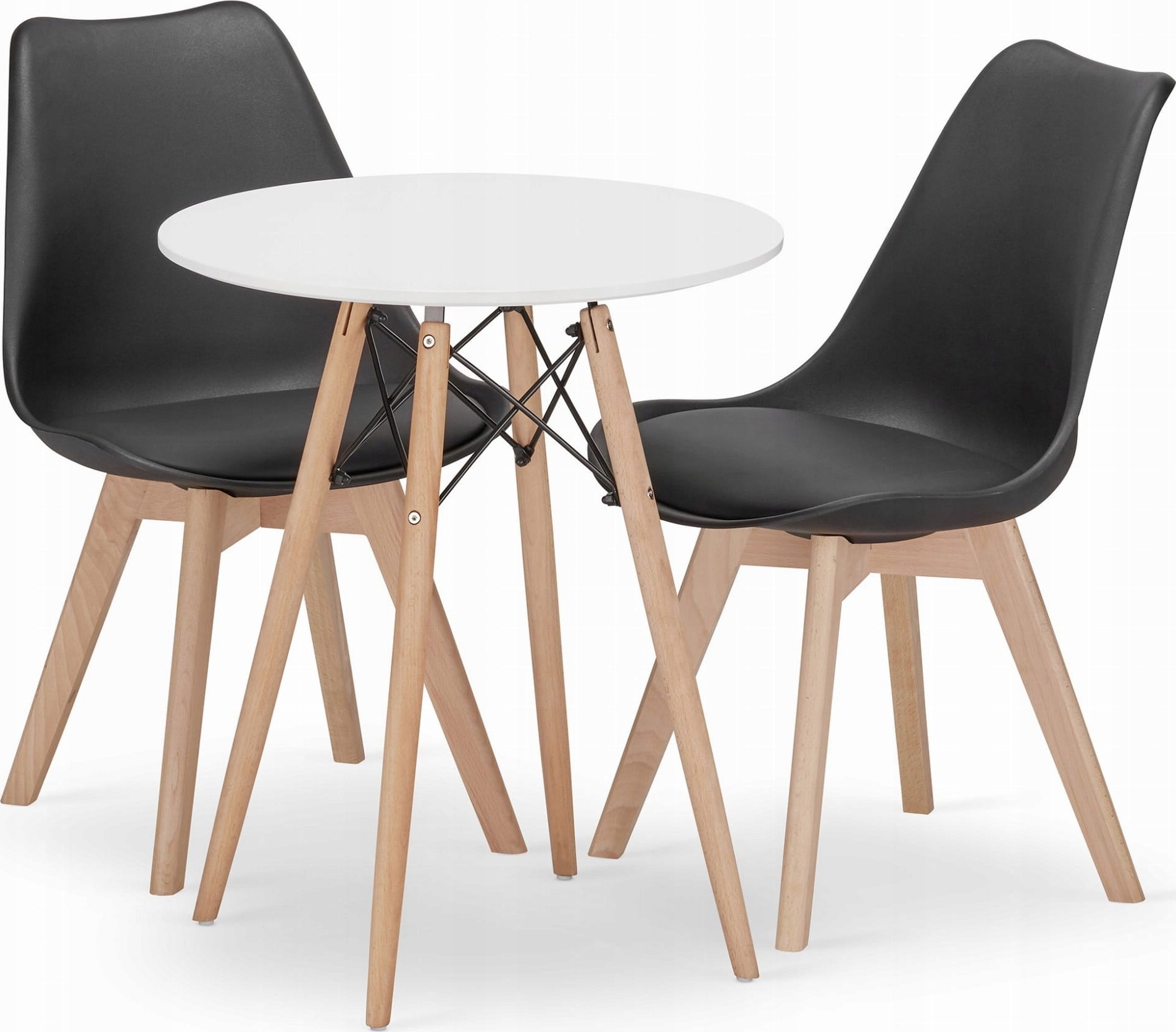Leobert Zestaw stół okrągły TODI 60cm biały + 2 krzesła MARK czarne