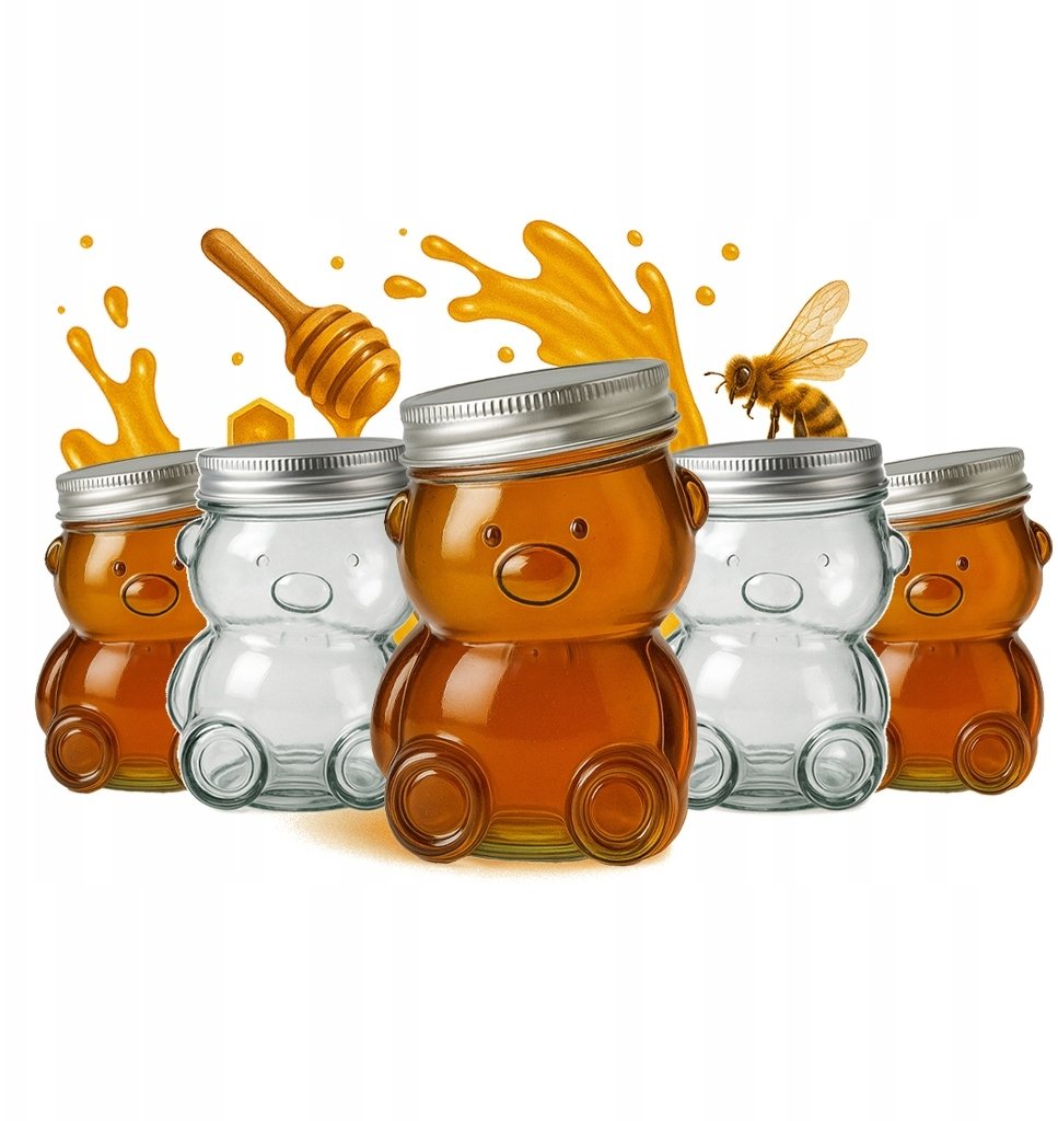 5x Słoik szklany miś 150ml z zakrętką na miód dżem przyprawy mini słoiczek