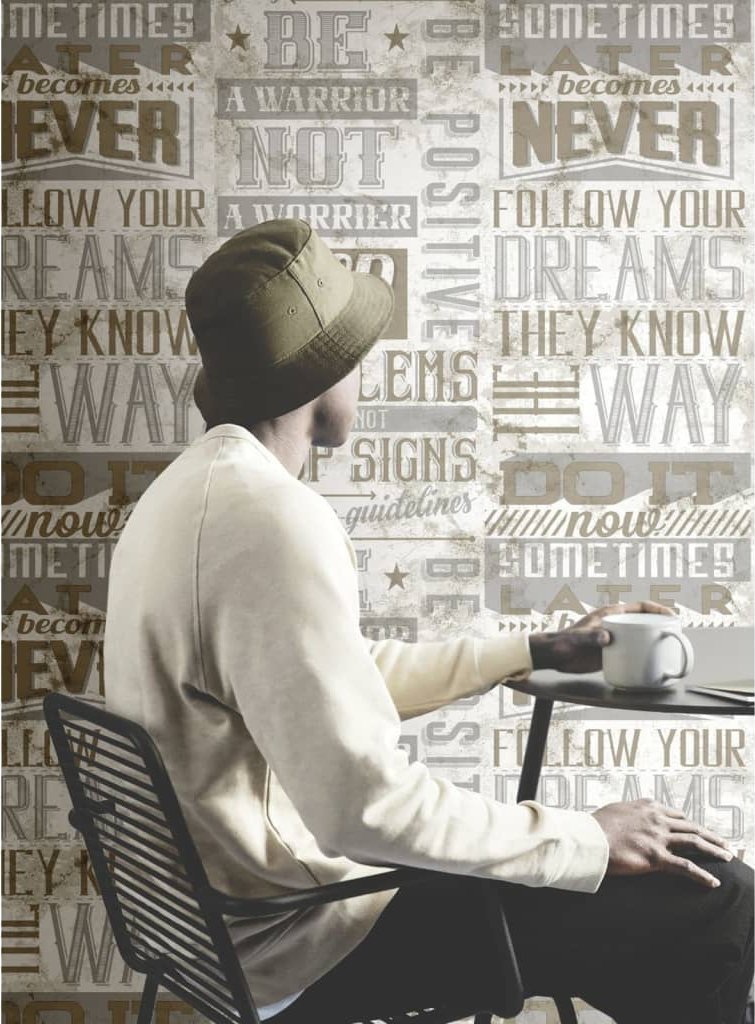 Noordwand Tapeta Friends & Coffee Words and Letters, metaliczno-beżowa