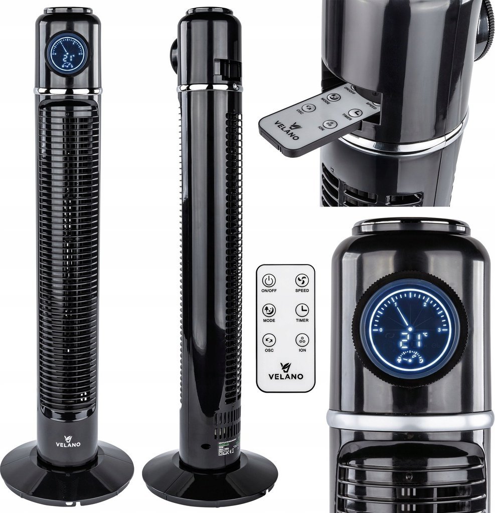 WENTYLATOR KOLUMNOWY PODŁOGOWY OSCYLACJA TIMER WYŚWIETLACZ LED PILOT