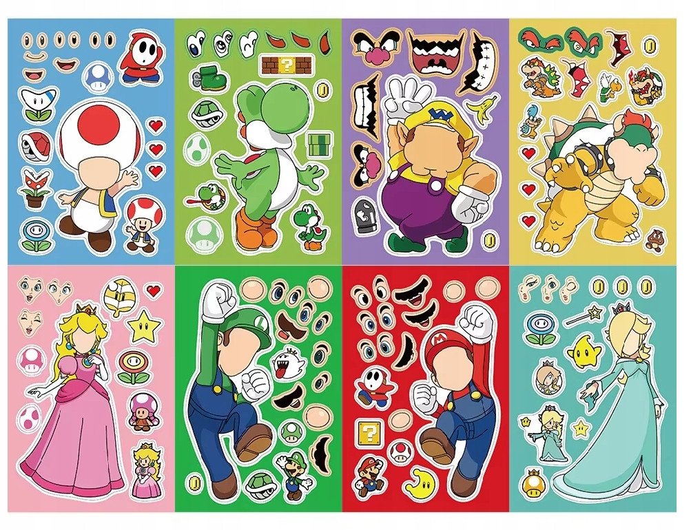 Wyklejanka manualna dla dzieci Mario Bros Naklejka Naklejki 8 szt