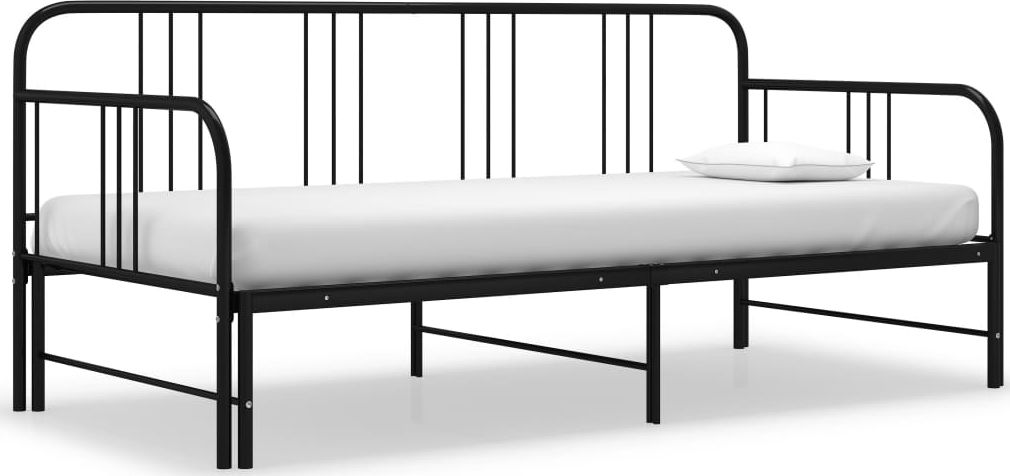 vidaXL Sofa z wysuwaną ramą łóżka, czarna, metalowa, 90x200 cm