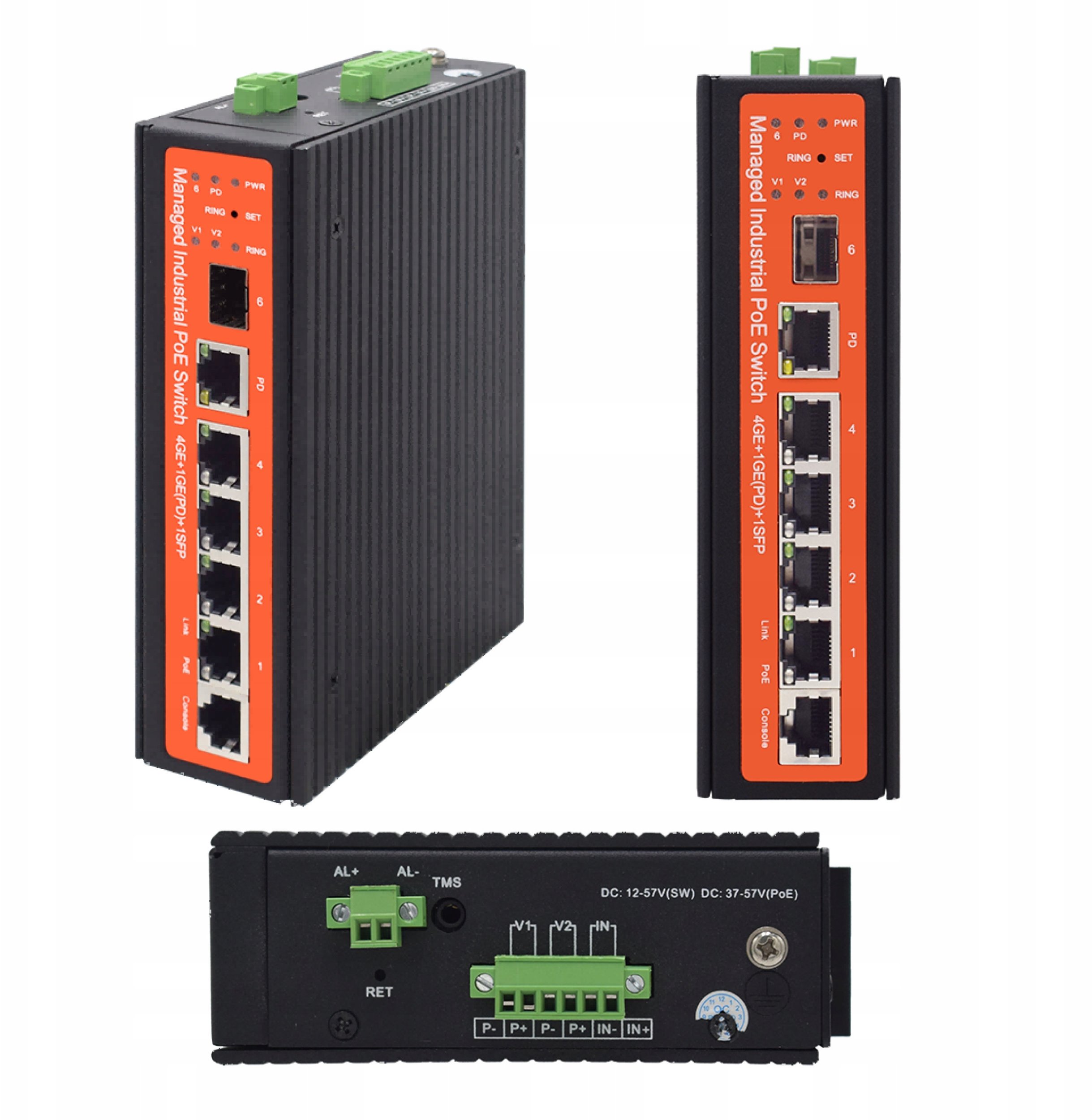 Wi-Tek WI-PMS305GF-I łącza sieciowe Zarządzany L2 Gigabit Ethernet (10/100/1000) Obsługa PoE Czarny, Pomarańczowy