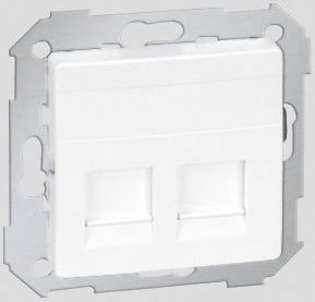 Kontakt-Simon Simon 82 Pokrywa gniazda teleinformatycznego podwójnego 2xRJ płaska z adapterem i przesłoną biała (82006-30)