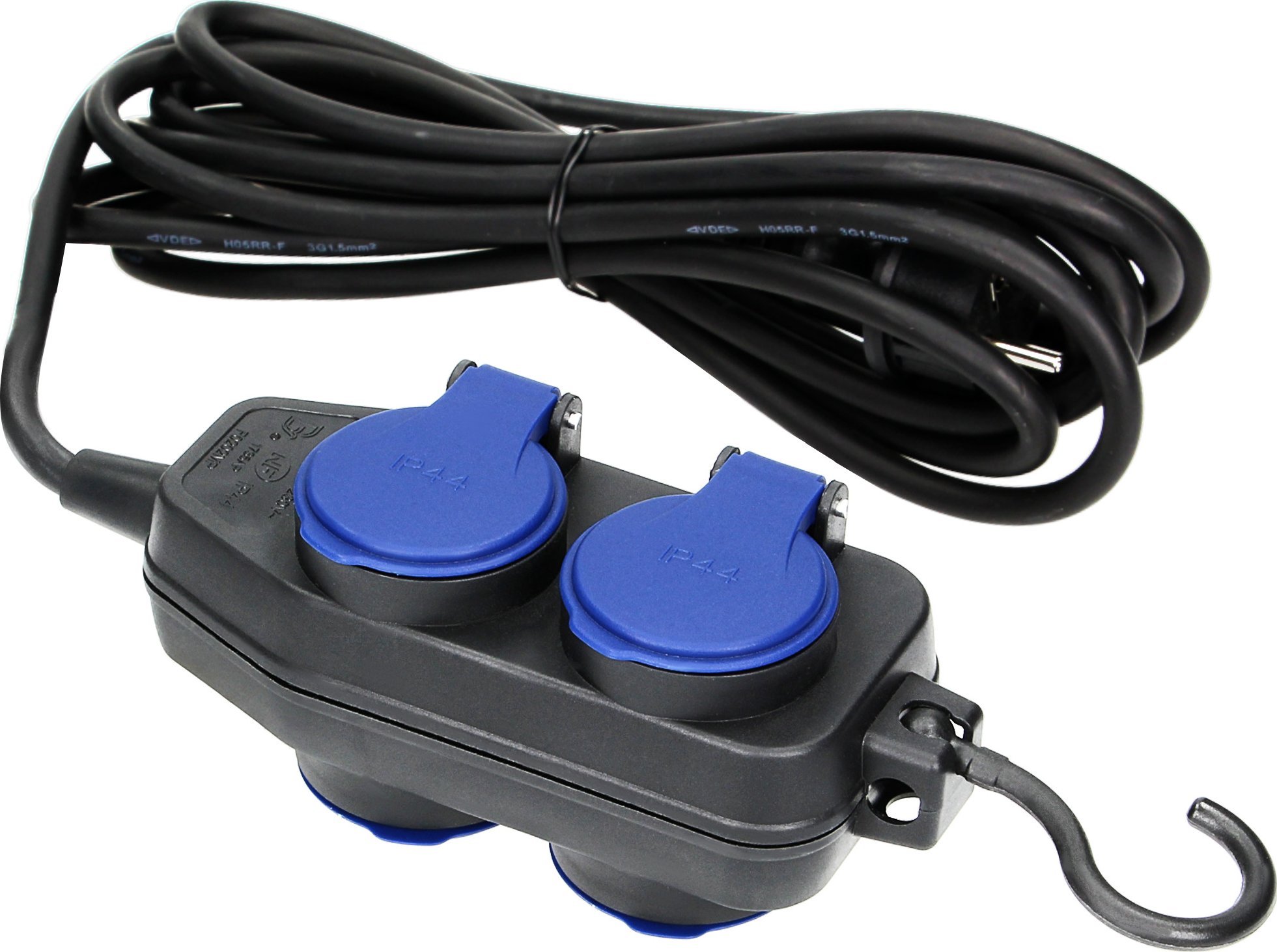 Orno Przedłużacz warsztatowy bryzgoszczelny IP44, 4 gniazda (2+2) 2P+Z, IP44, przewód gumowy, H05RR-F 3x1,5mm?, długość 5m