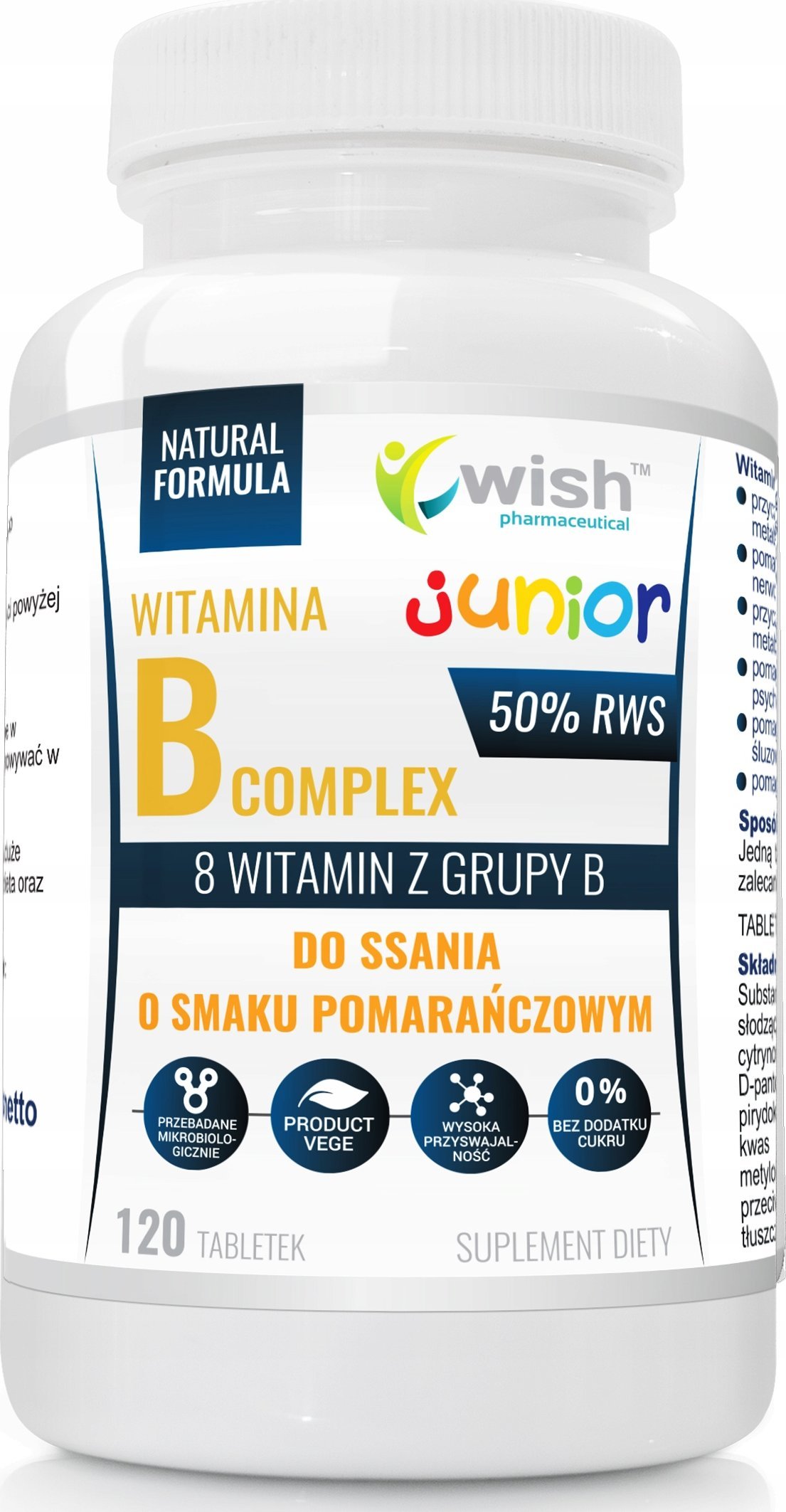WISH WISH Witamina B Complex Junior Do Ssania 120tabs Orange