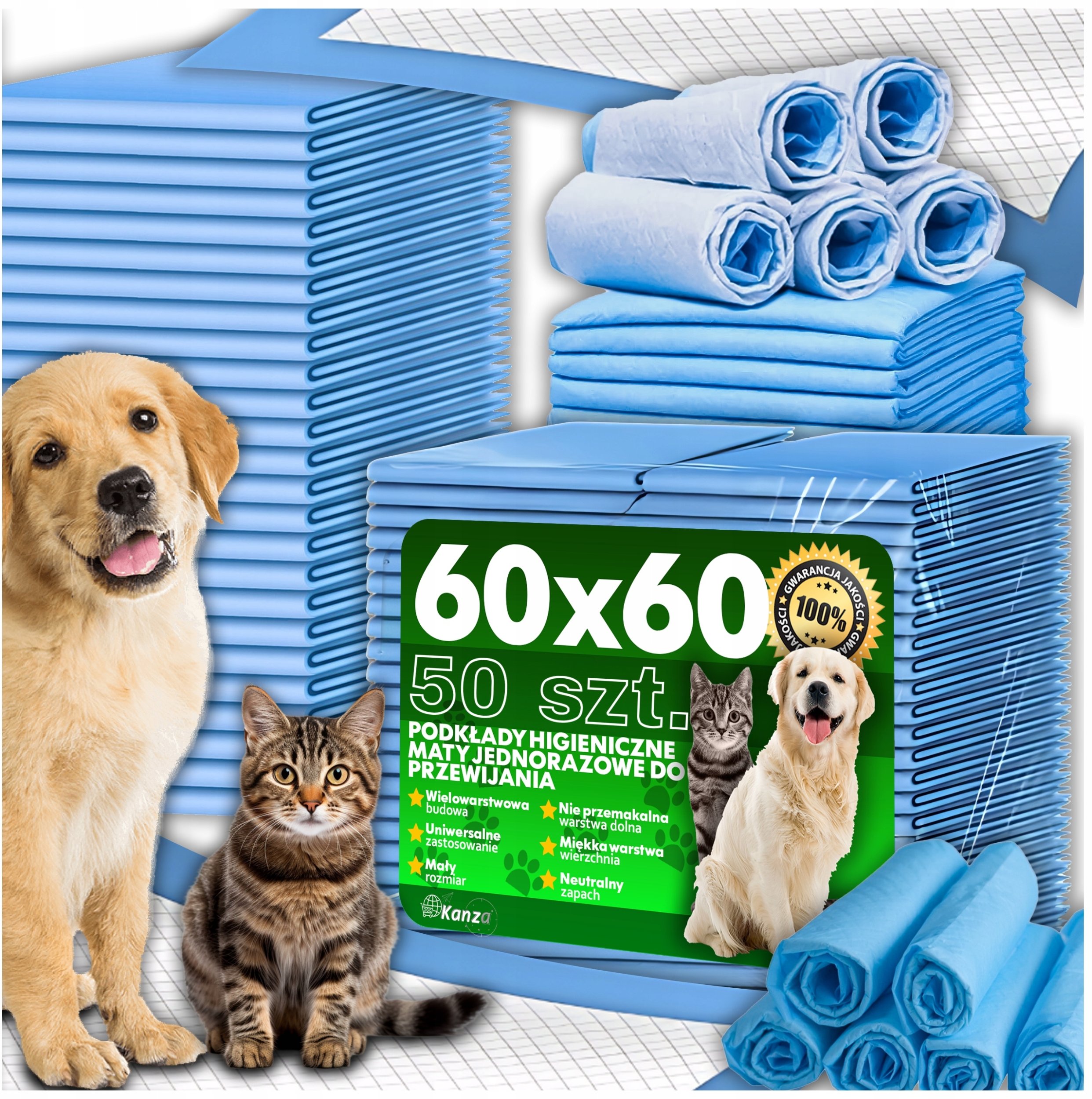 PODKŁADY MATY CHŁONNE DLA PSA 60x60cm KANZA