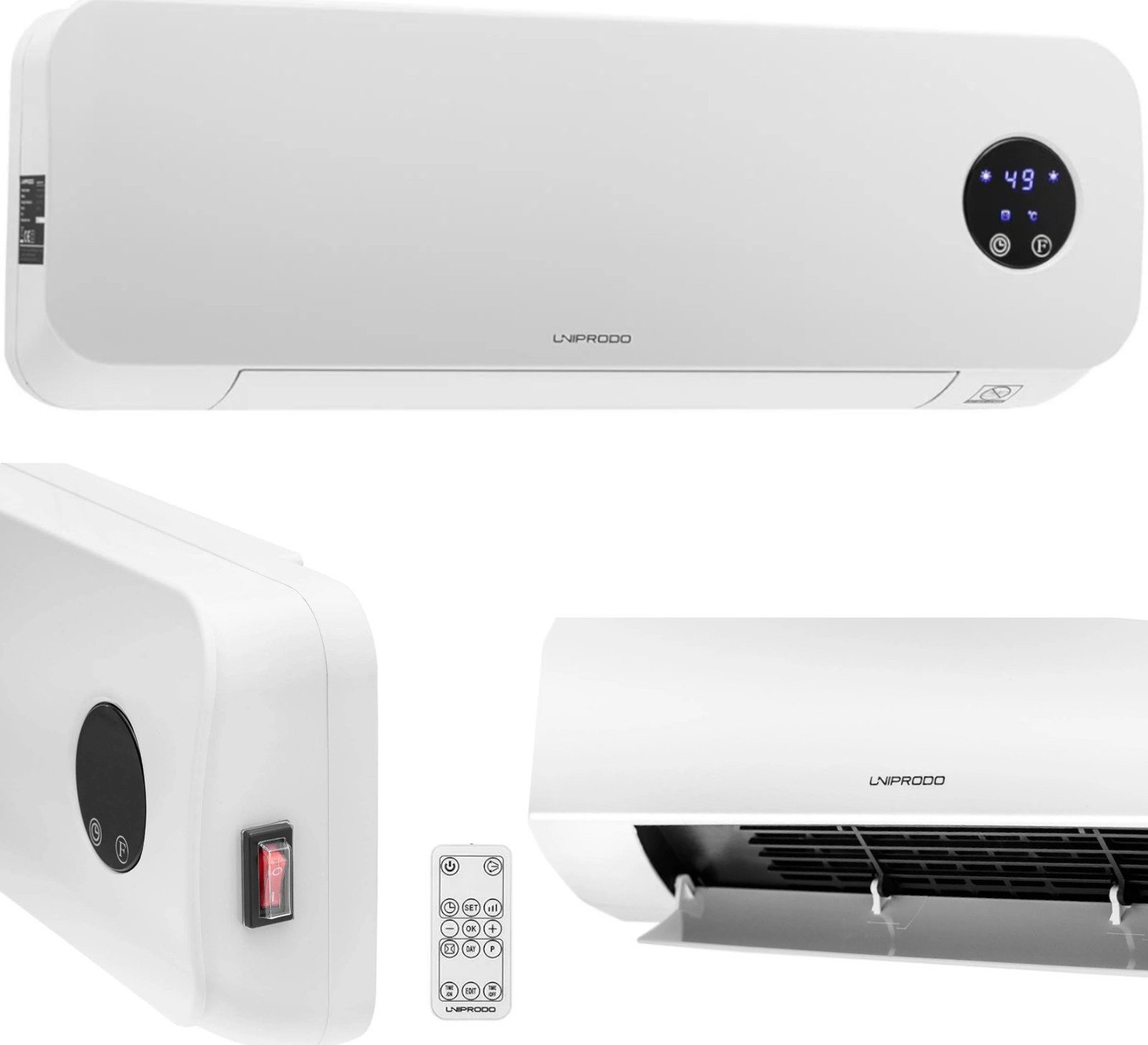 Grzejnik Uniprodo Grzejnik elektryczny ceramiczny ścienny kurtyna powietrzna z pilotem 1000/2000W Grzejnik elektryczny ceramiczny ścienny kurtyna powi