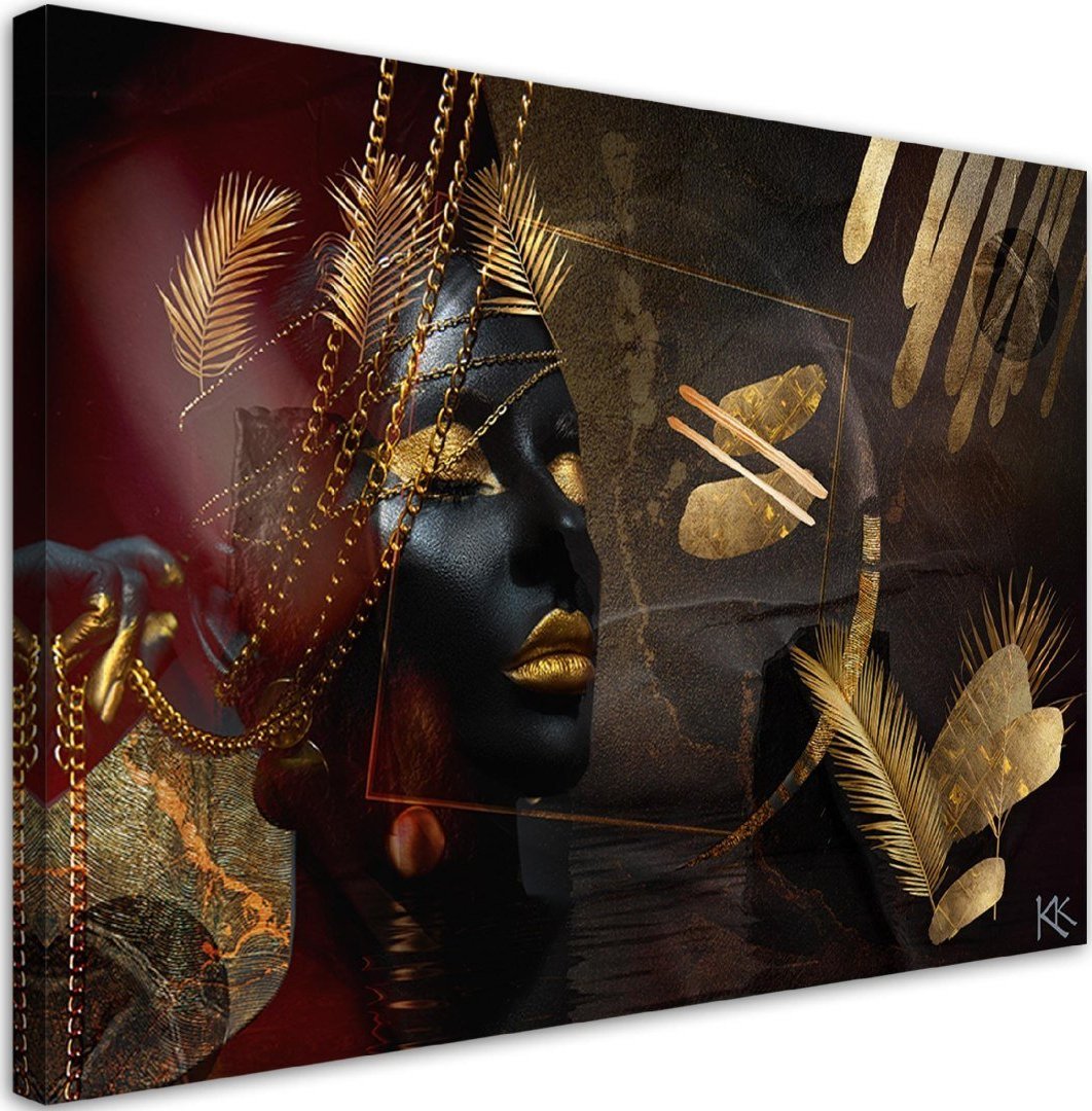 Feeby Obraz na płótnie, Afrykańska kobieta Złoto Abstrakcja - 120x80