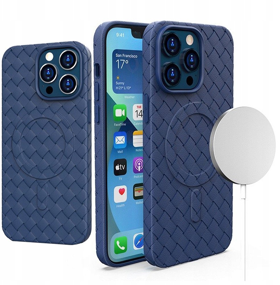 PLECIONE ETUI MAGSAFE WOVEN CASE DO IPHONE 14 PRO - GRANATOWE