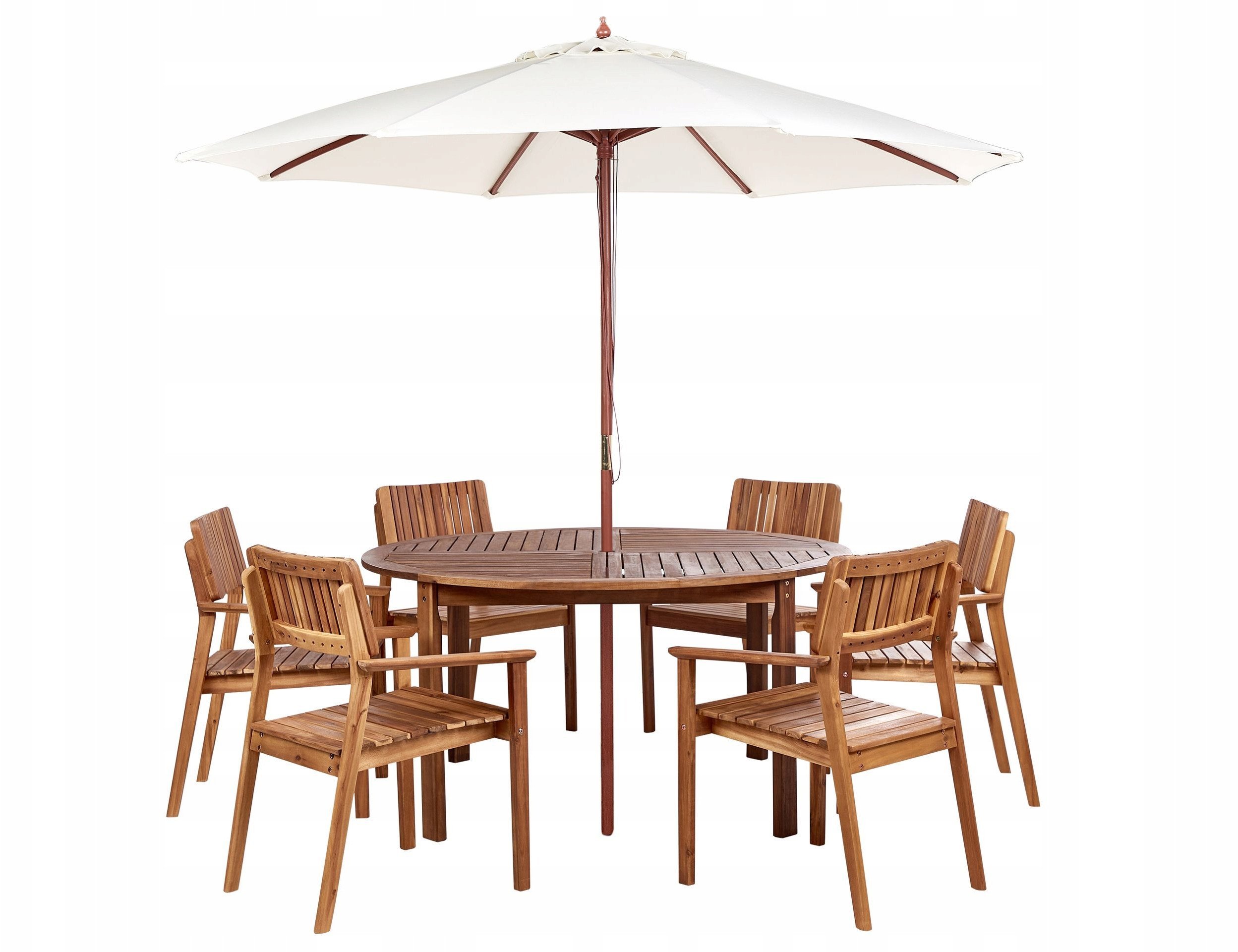 Zestaw ogrodowy dla 6 osób AGELLO z parasolem (12 opcji do wyboru) Drewno akacjowe Brązowy