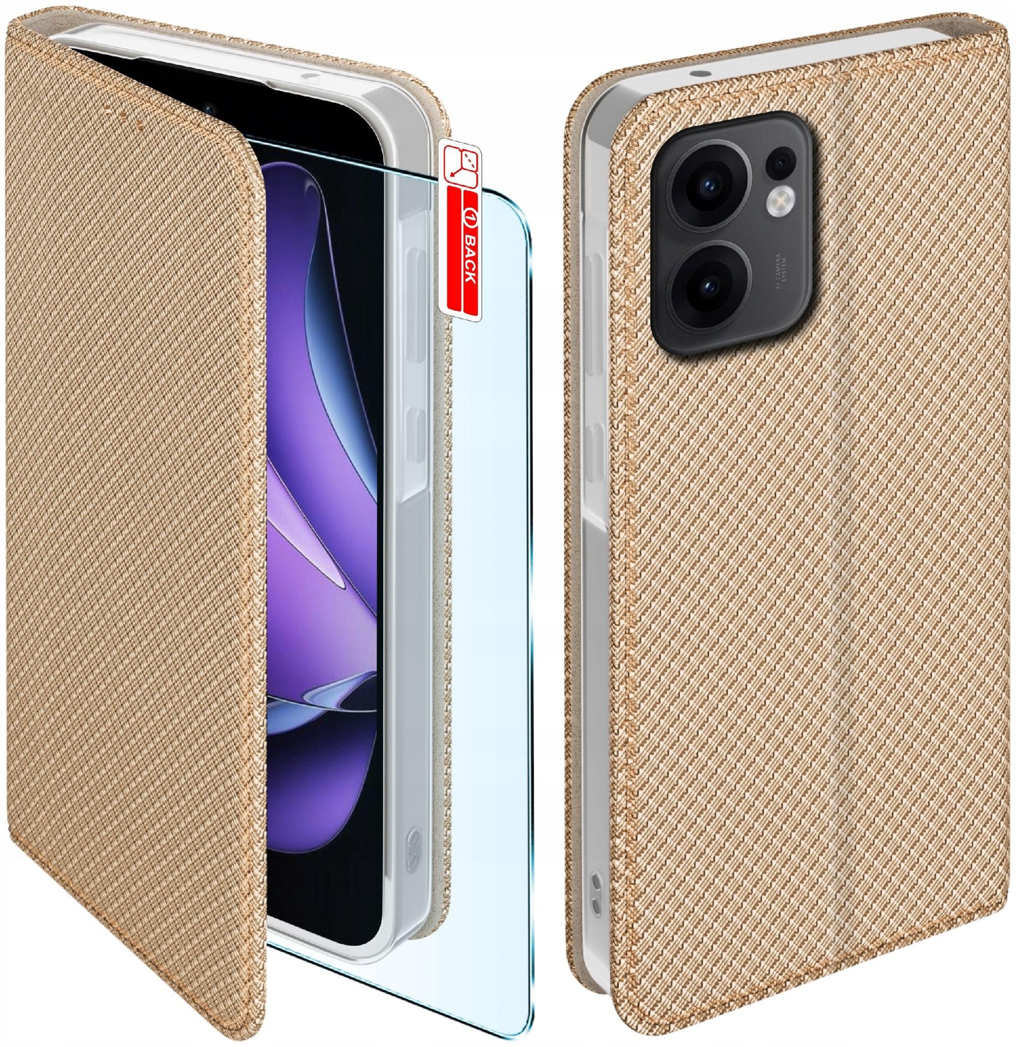 Etui z klapką do Oppo Reno 13 FS 5G| F 5G Zamykane Złote Futerał +Szkło 9H