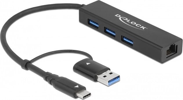 Adapter USB Delock DELOCK 3 Port USB 3.2Gen1 Hub Gigabit LAN USB Typ-C o. Typ-A