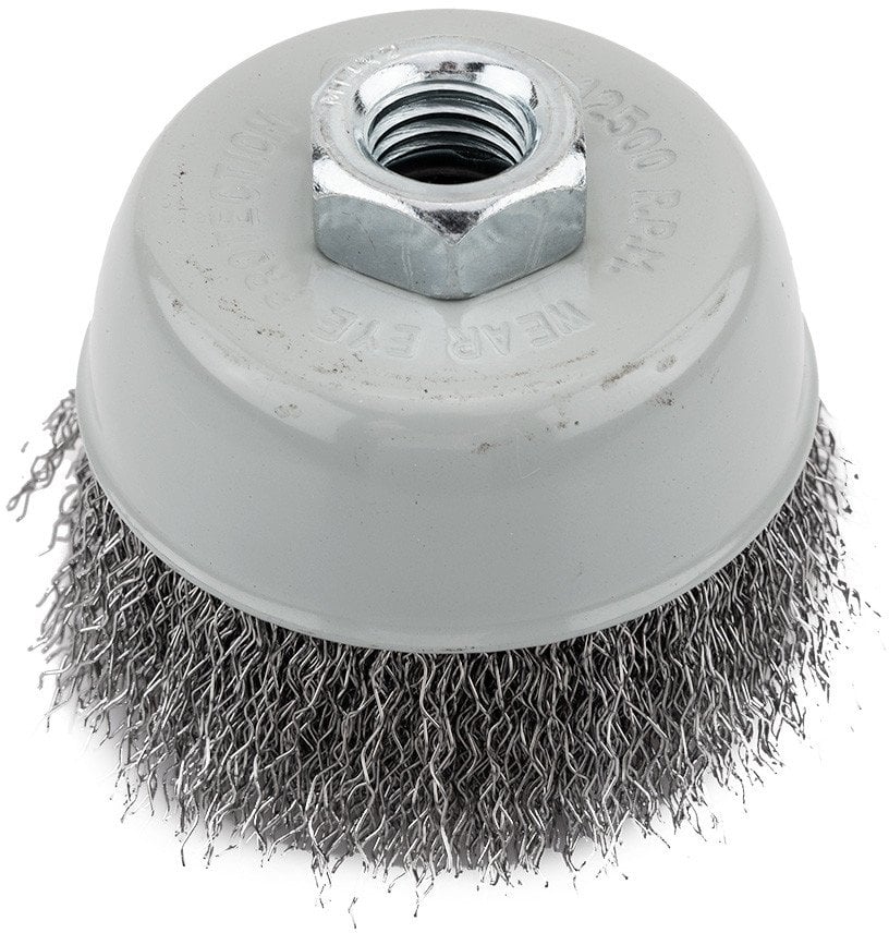 Szczotka druciana doczołowa 75 mm, drut karbowany, stalowy, M14
