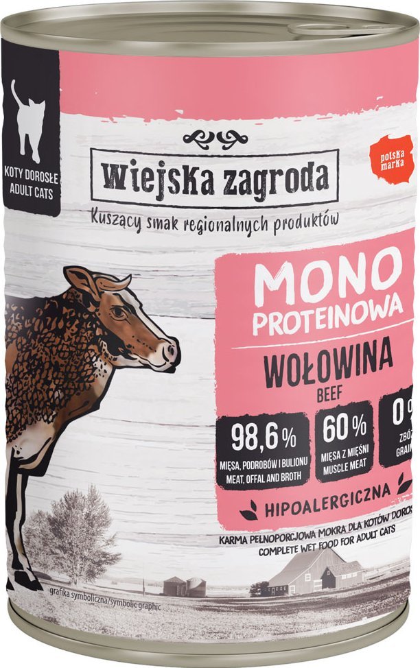 Wiejska Zagroda Karma mokra dla kota Monobiałkowa Wołowina (dorosły) 400g