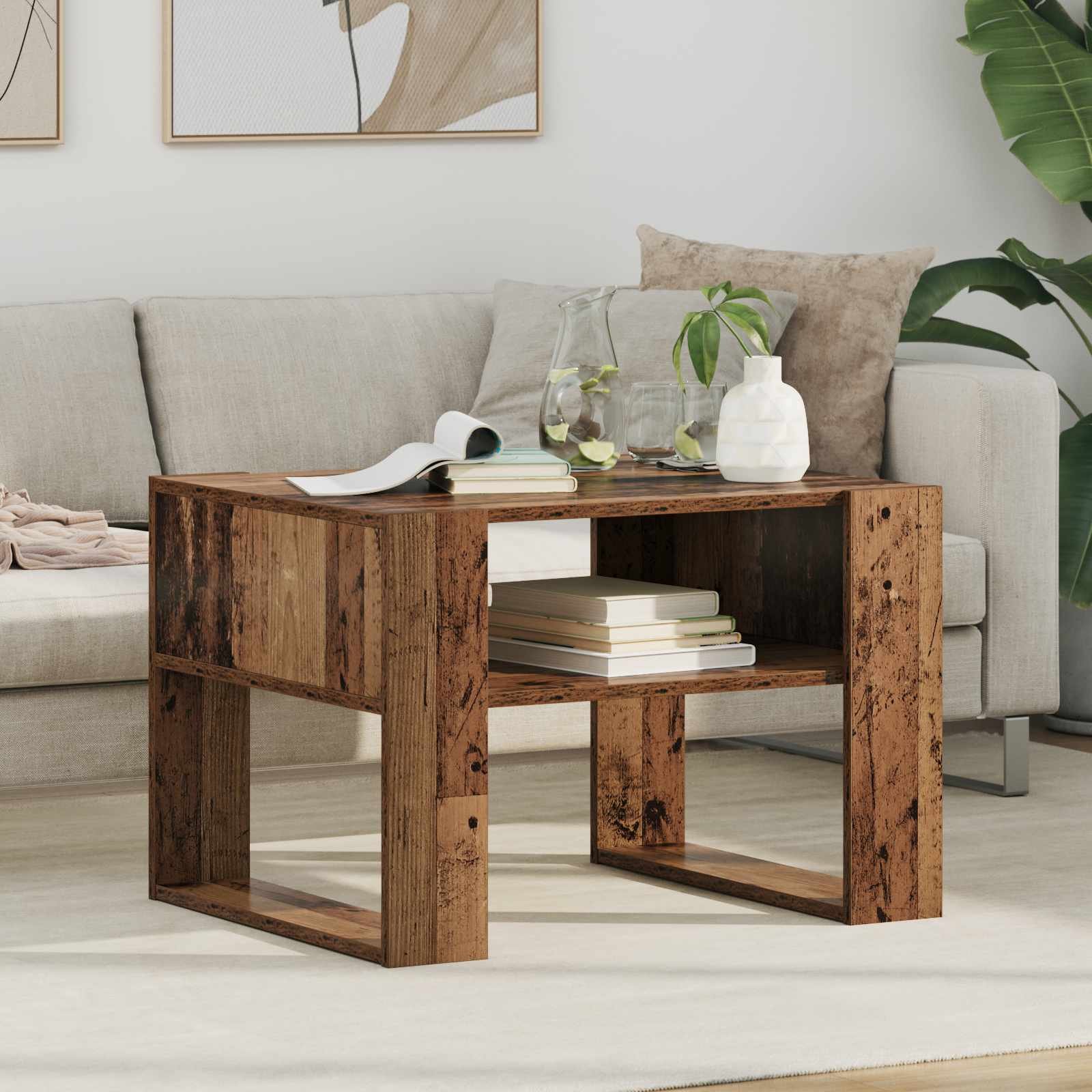 vidaXL Stolik kawowy z przechowywaniem Stare drewno 66 x 53 x 45 cm