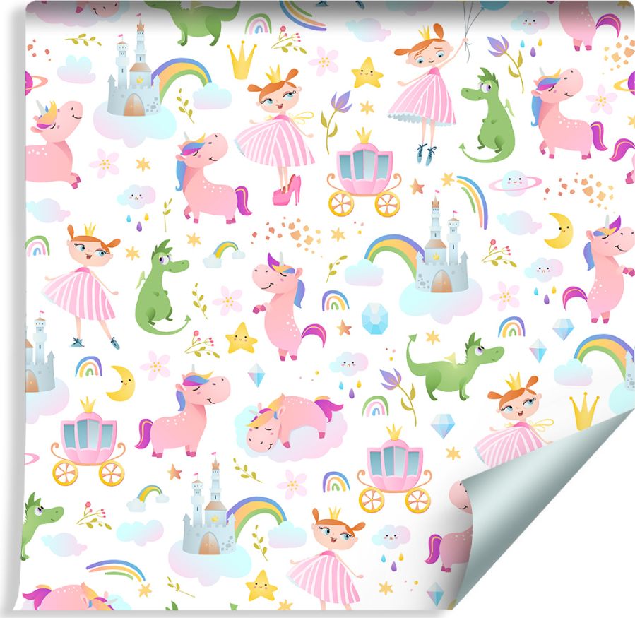 Muralo Tapeta Dla Dzieci - Księżniczki, Jednorożce i Smoki