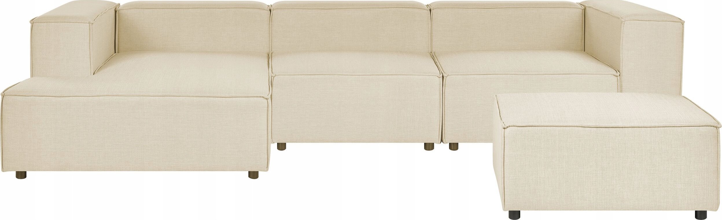 Beliani Narożnik modułowy 3-osobowy lniany prawostronny z otomaną beżowy APRICA