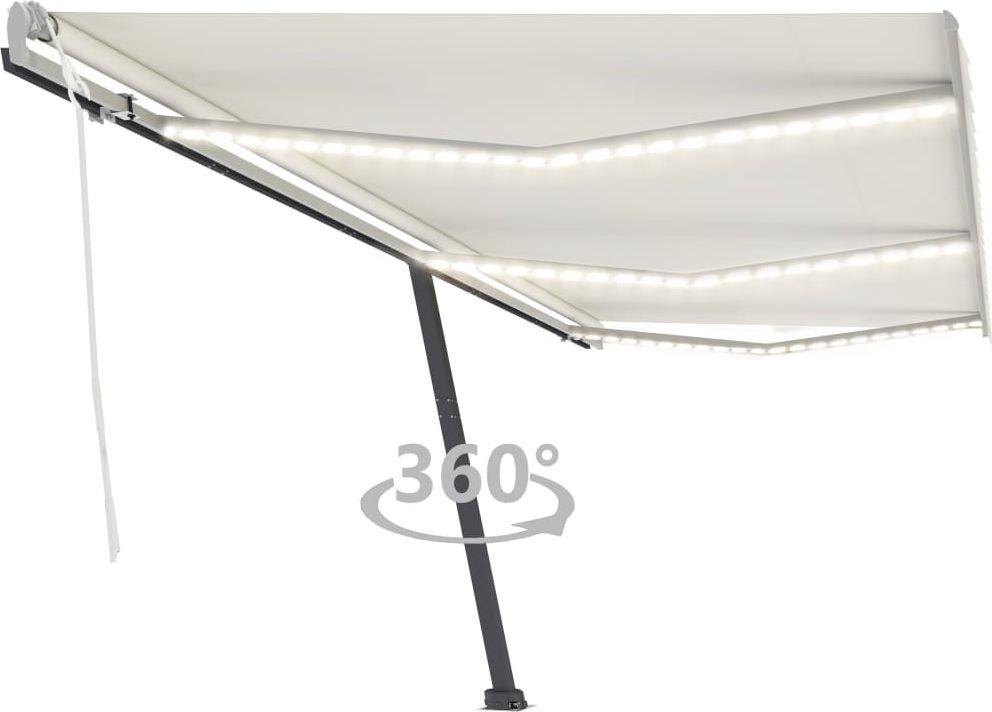 vidaXL Ręcznie zwijana markiza z LED, 600 x 300 cm, kremowa