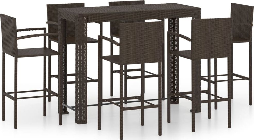 vidaXL 7-cz. zestaw mebli barowych z podłokietnikami, rattan PE, brąz
