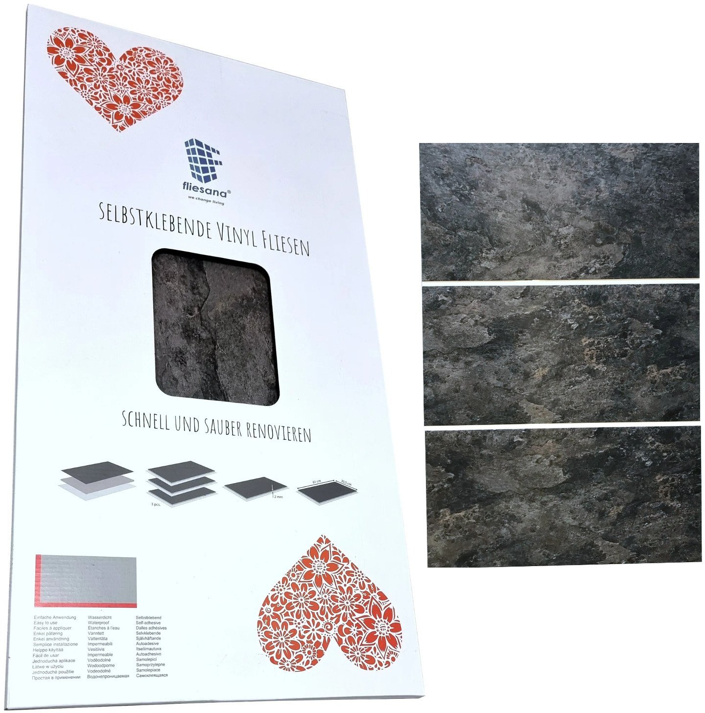 Zestaw 3 szt. SLATE Fliesana - Wodoodporne płytki