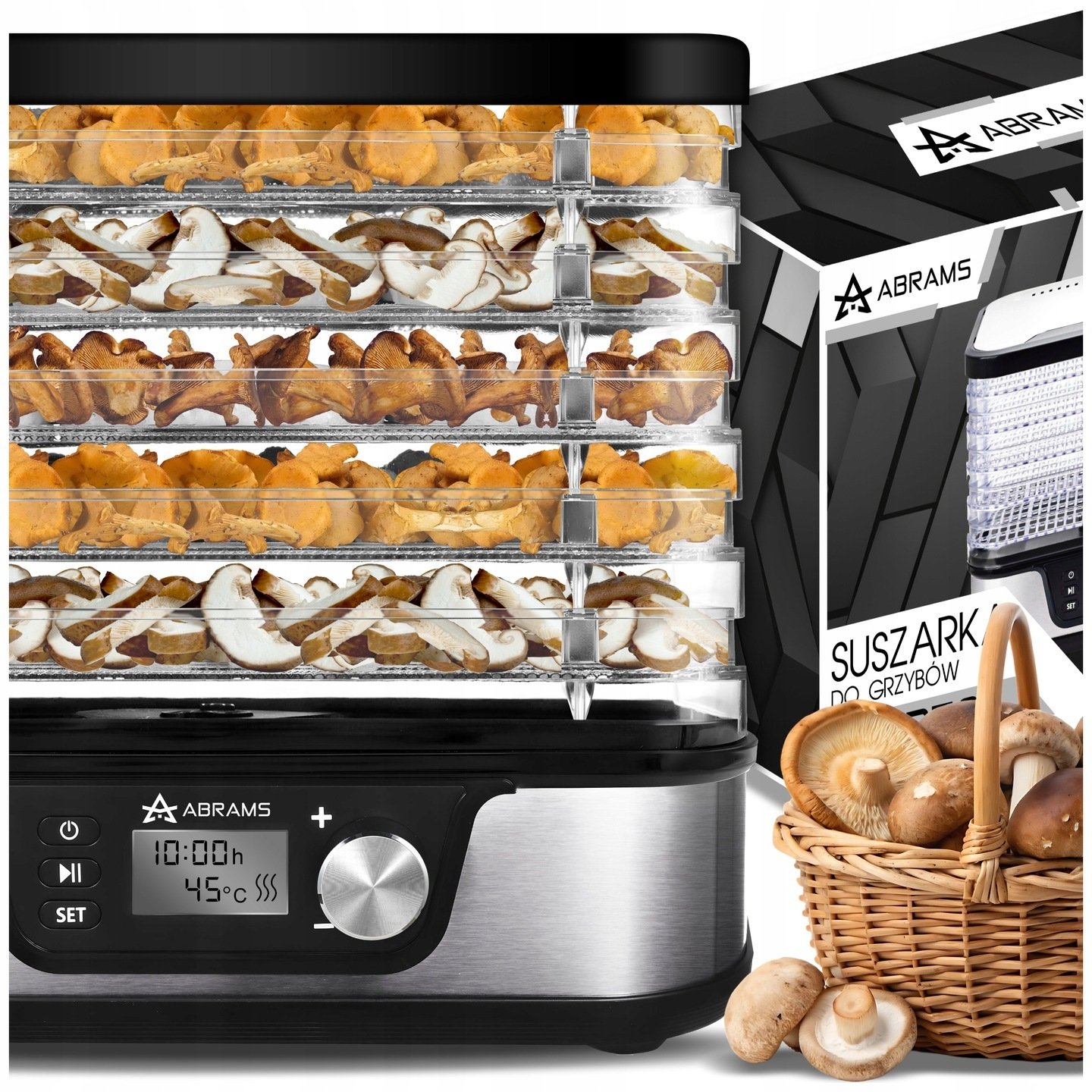 SUSZARKA DO GRZYBÓW WARZYW I OWOCÓW 600W REGULACJA TEMPERATURY TIMER 5 SIT