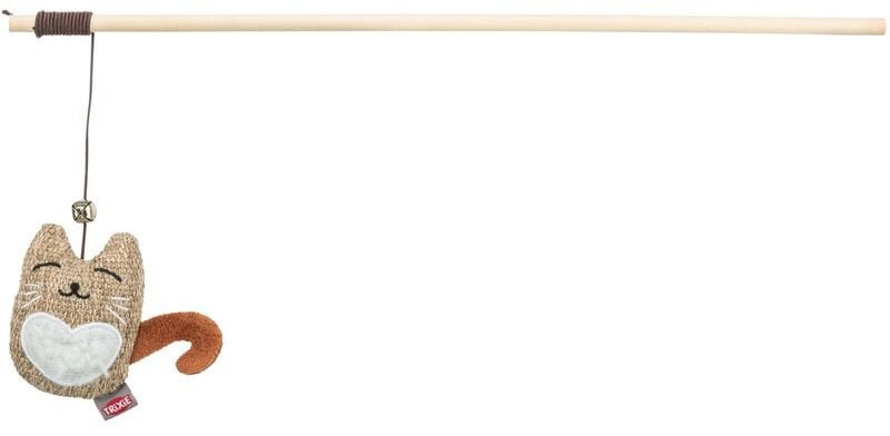 Wędka z kotem, zabawka, dla kota, plusz/drewno/materiał, 38 cm, z kocimiętką