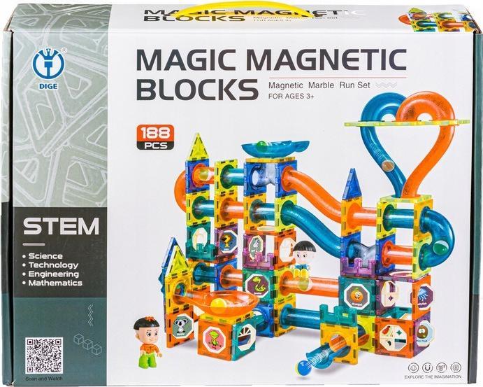 DK Klocki Magnetyczne, Tor Kulkowy Dla Kulek 188 Elementy Kulodrom