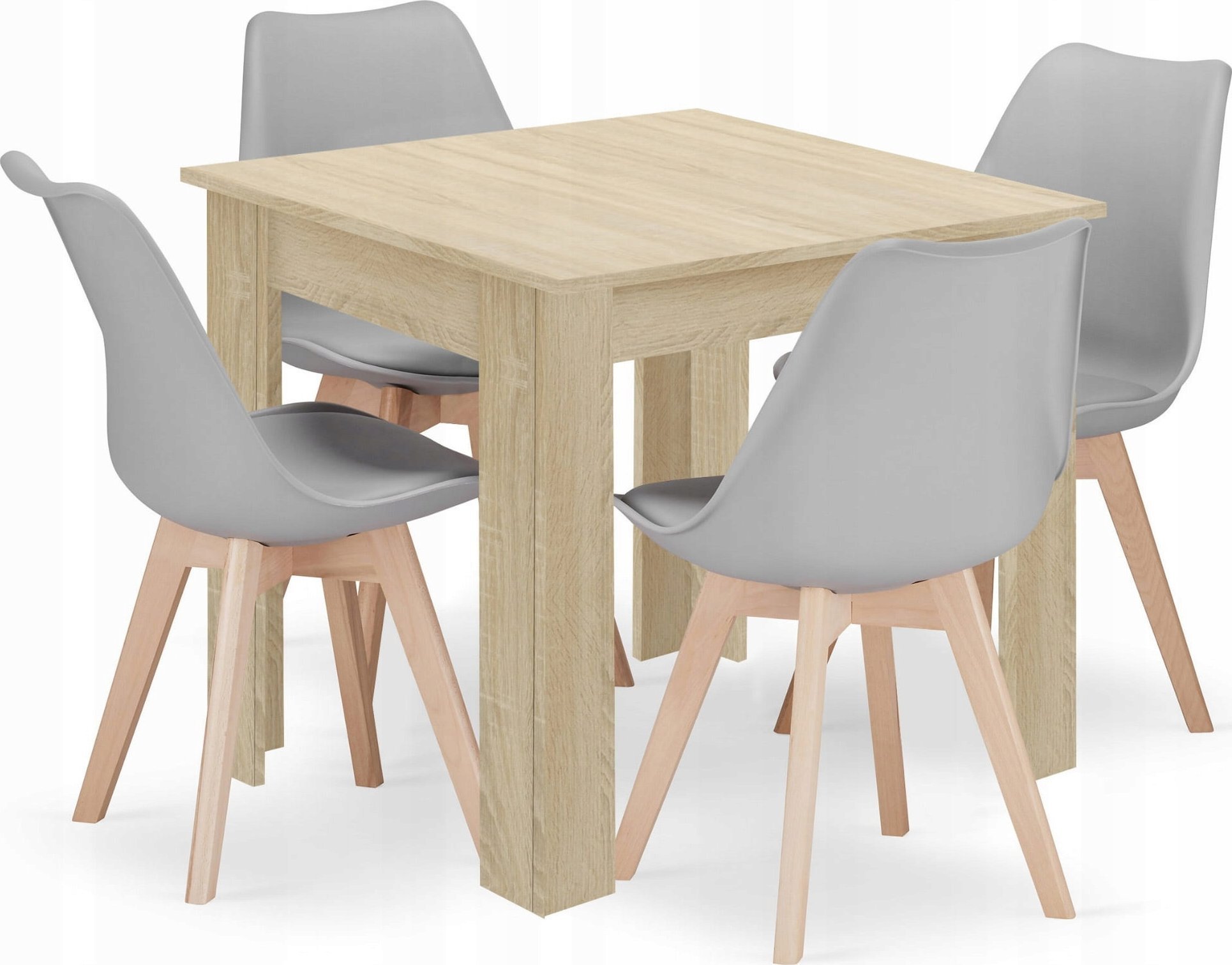 Leobert Zestaw stół kwadratowy 80x80 dąb sonoma + 4 krzesła MARK szare