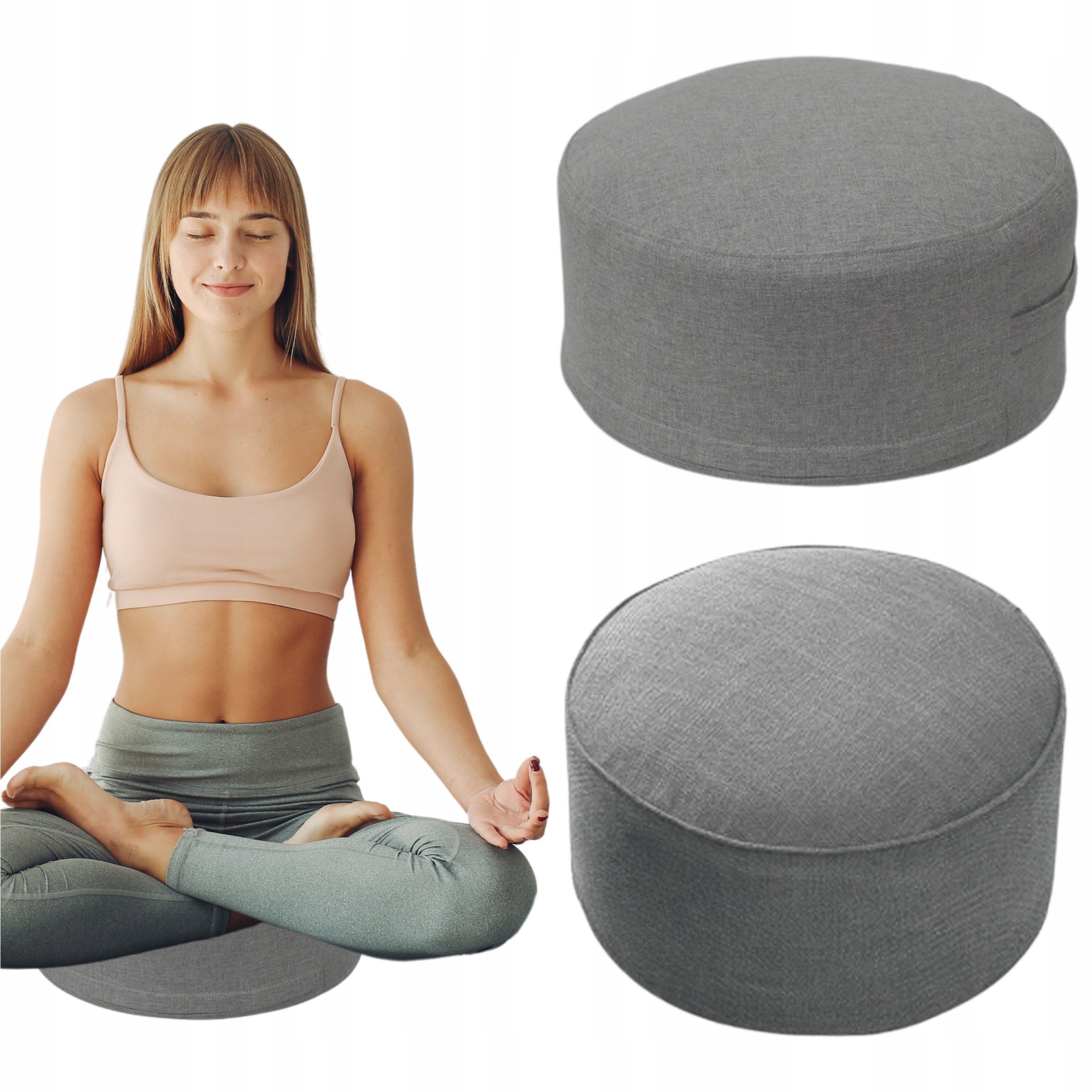 Okrągła poduszka do jogi z gryką, szara
