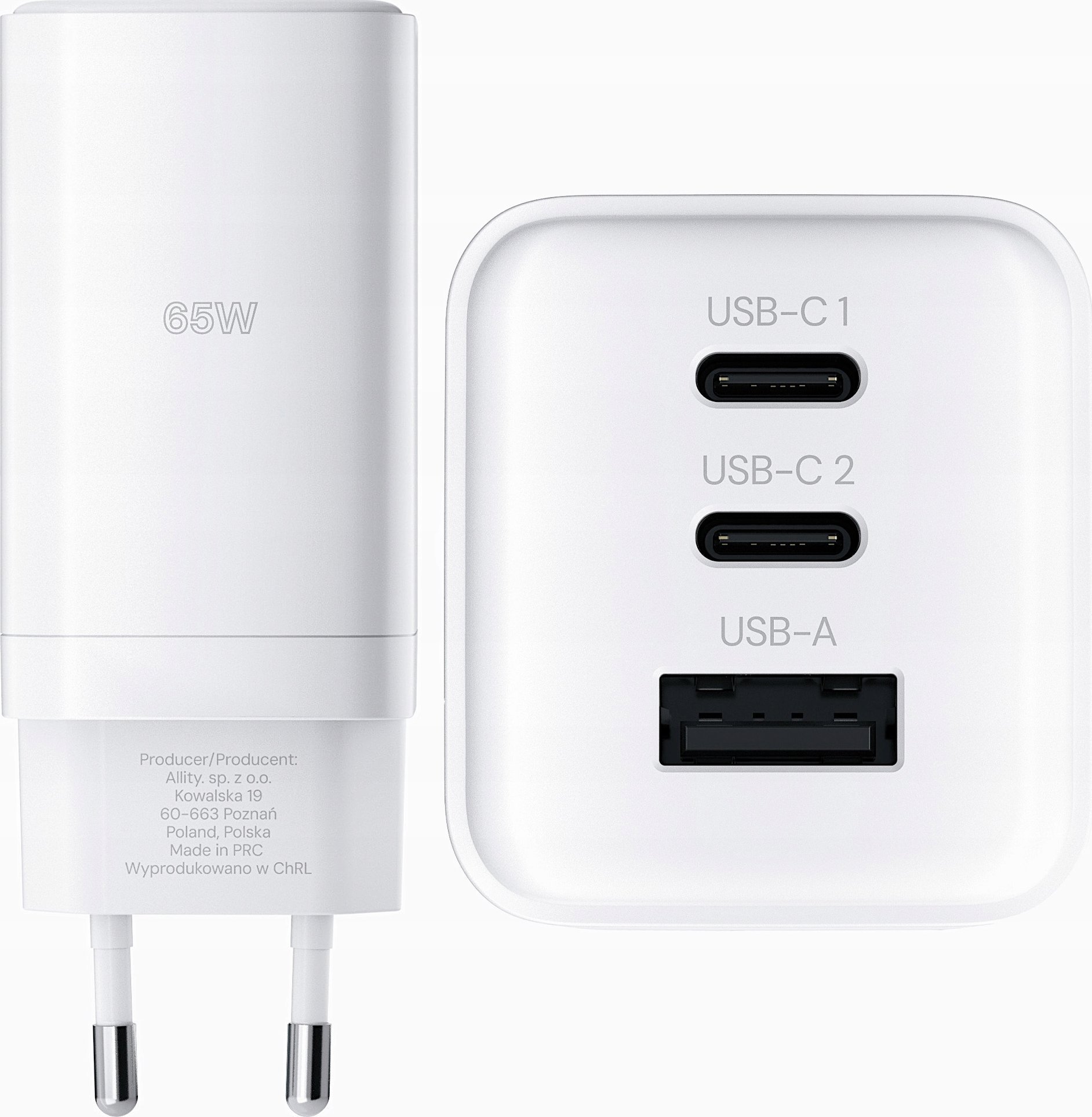 Ładowarka Allity Allity ładowarka sieciowa GaN PD QC ATC-01-65WACC 2x USB-C 1x USB-A 65W biała