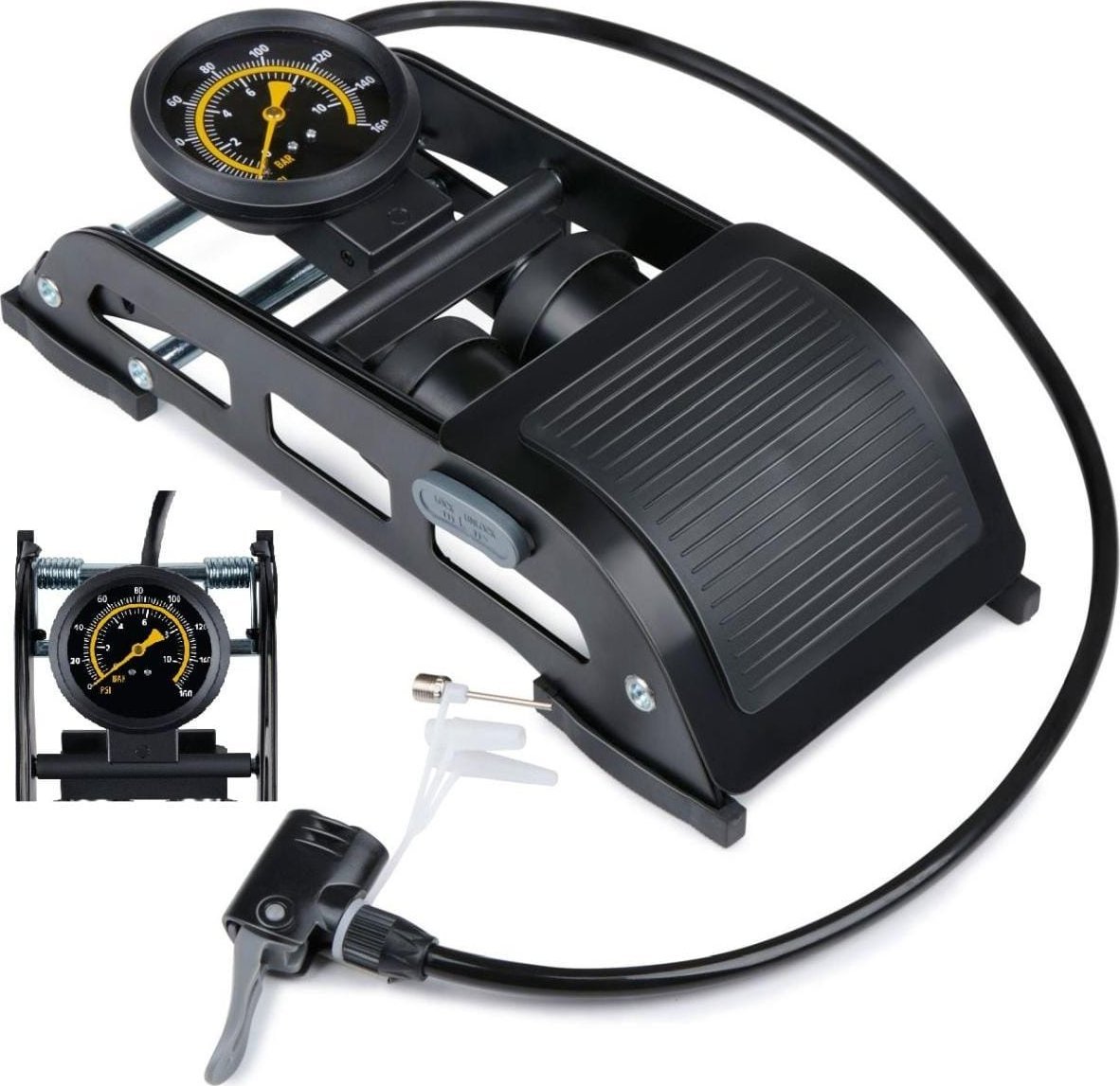 POMPKA NOŻNA 2 TŁOKOWA Z MANOMETREM ROWER SAMOCHÓD PIŁKA DUNLOP