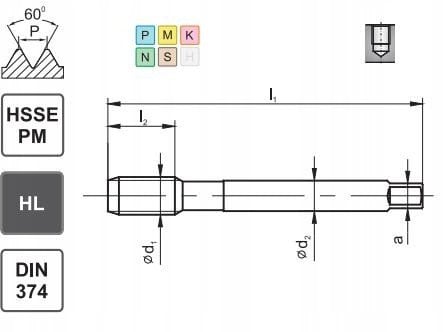 Fanar GWINTOWNIK M12x1,25 DIN-374C R45 (6H) HSSE-PM HL MASTERTAP