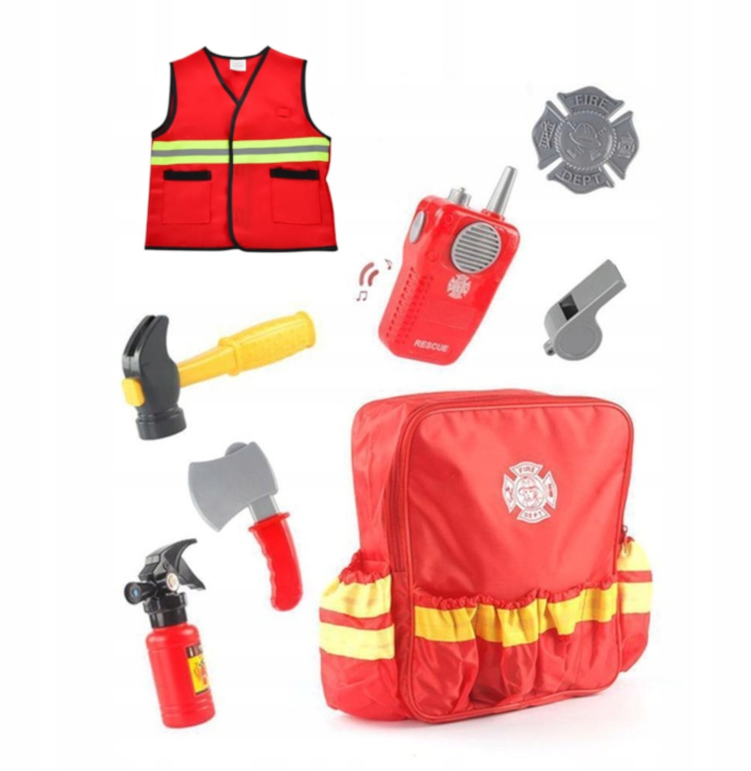 LUXMA Zestaw Strażaka Dla Dzieci Plecak, Kamizelka, Akcesoria, Efekty Dźwiękowe