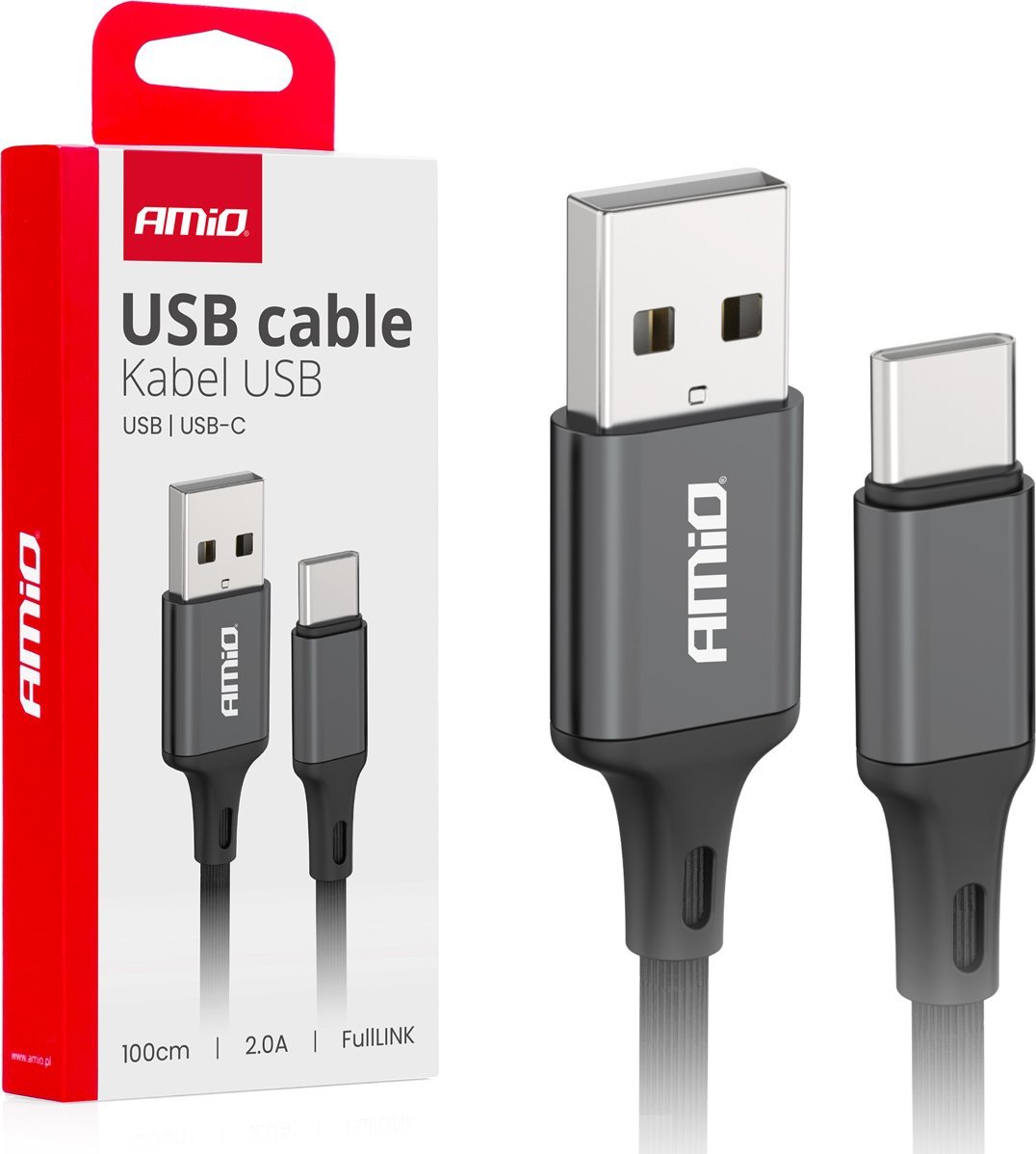 Kabel USB AMiO Kabel do ładowania usb-a - usb-c 2a 100cm fulllink amio-03899