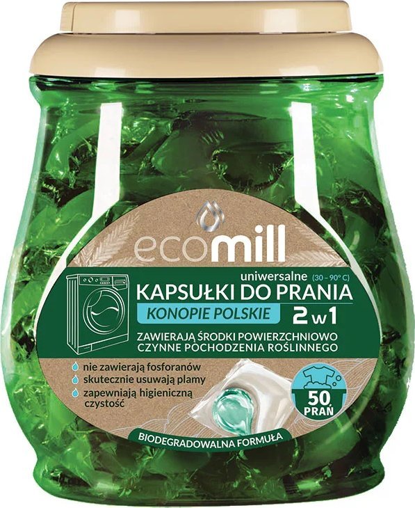 Mill Kapsułki do prania ECOMILL Konopie Polskie Uniwersalne 2w1 50 szt