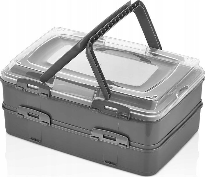 POJEMNIK BOX NA CIASTO - PODWÓJNY SZARY DO PRZENOSZENIA