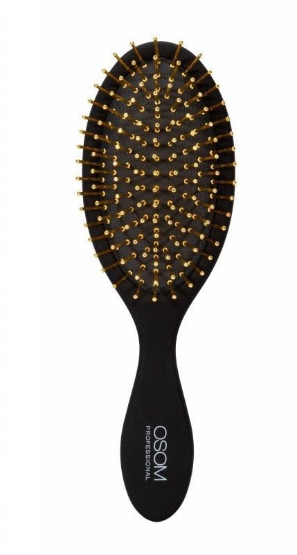 Prabangus šepetys plaukams OSOM Professional Hair Brush With Gold Plated Pins OSOMP2260, su nerūdijančio plieno auksu padengtais šereliais, juodos spa