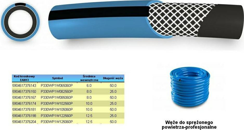 Polix WĄŻ DO SPRĘŻONEGO POWIETRZA FI = 6mm x 50m, NIEBIESKI, PROFESIONALNY P430WP1W065060