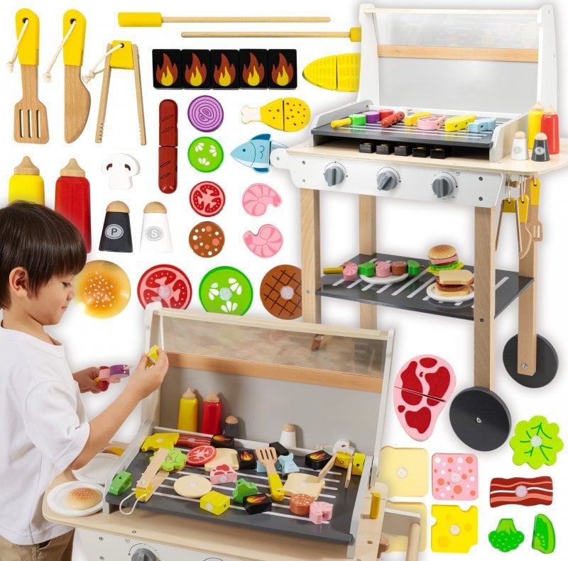 Viga VIGA Duży Drewniany Grilis dla Dzieci + 47 Akcesoriów