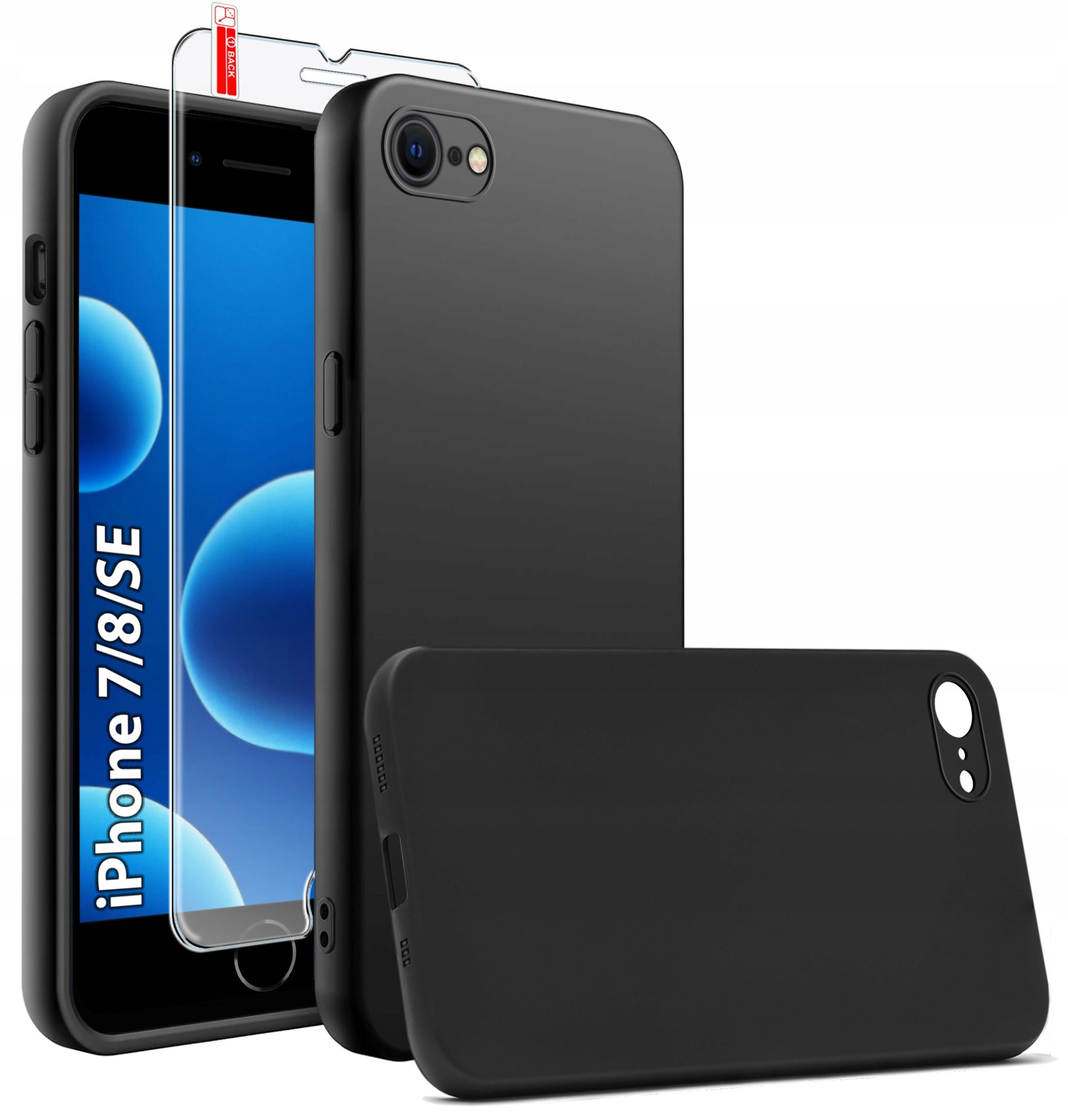 Etui Czarne Matowe Silikon Slim do iPhone 7 | 8 | SE | 2020 | 2022 + SZKŁO