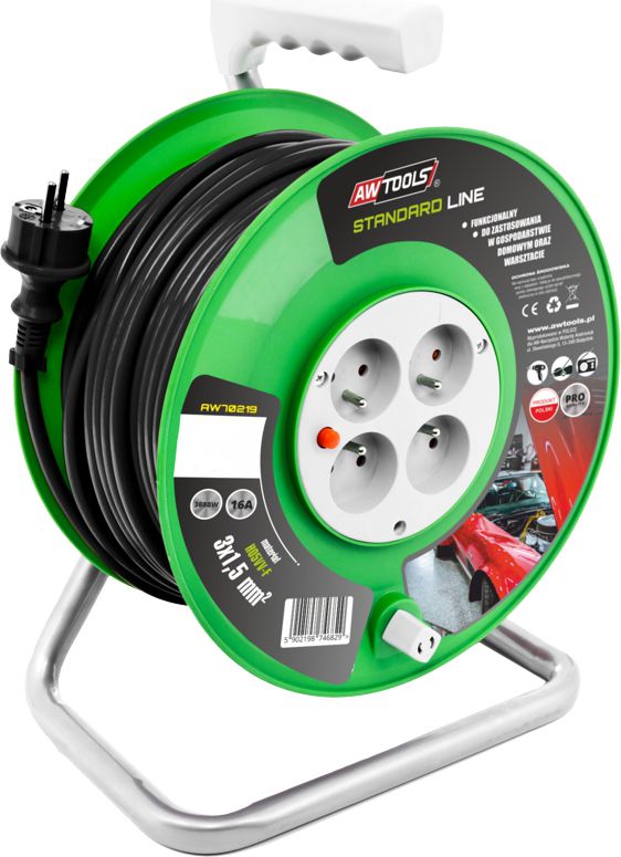 AWTools Przedłużacz bębnowy Standard 3 x 1,5mm 16A czarny 50m (AW70219)