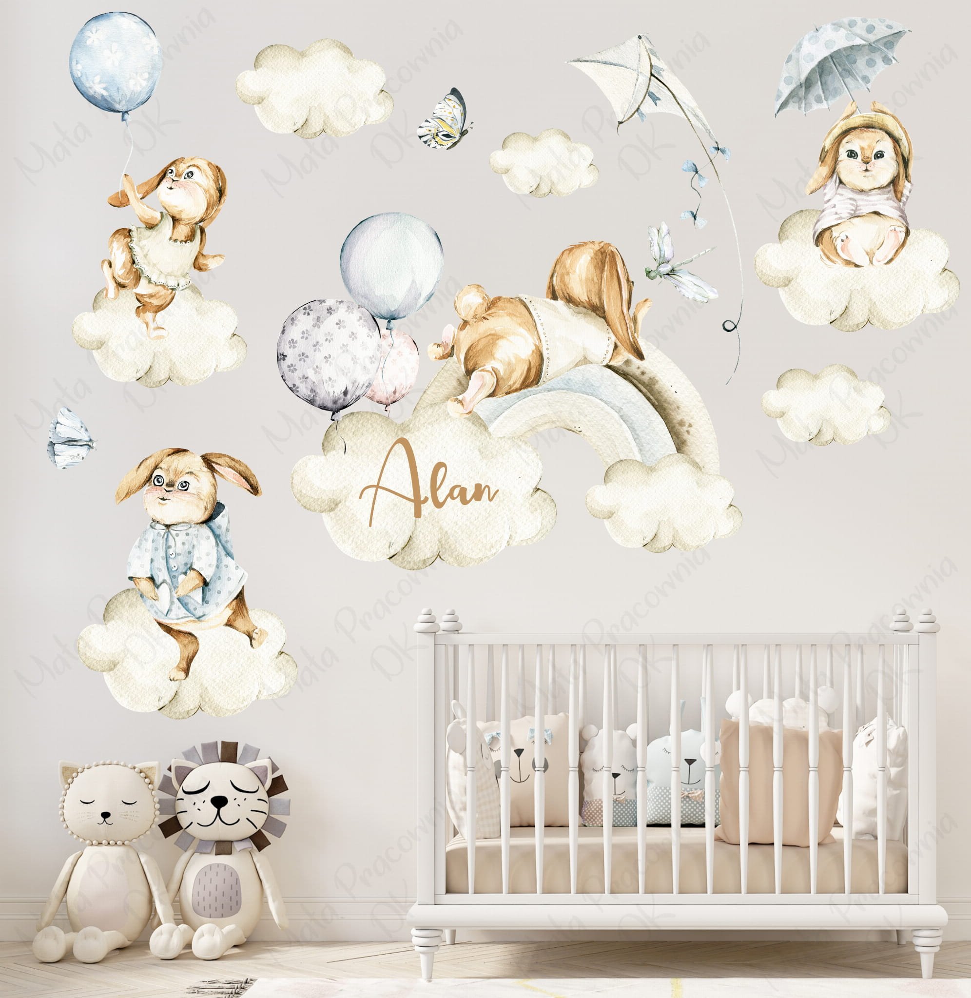 Mała Pracownia DK Pastelowe króliczki, tęcza, chmurki - akwarelowa kolekcja Nr.1