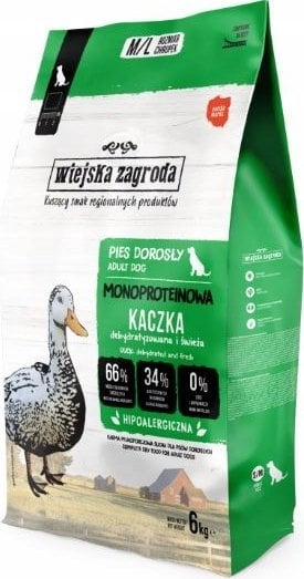 Wiejska Zagroda Karma sucha dla psa Monobiałkowa Kaczka (dorosły) chrupki M/L 6kg