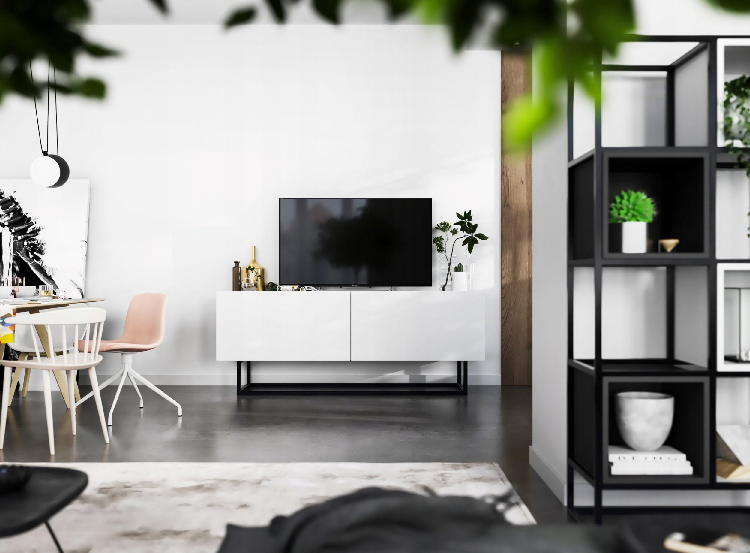 Meble Lindner Szafka RTV Loft Industrialna komoda biała 120 cm