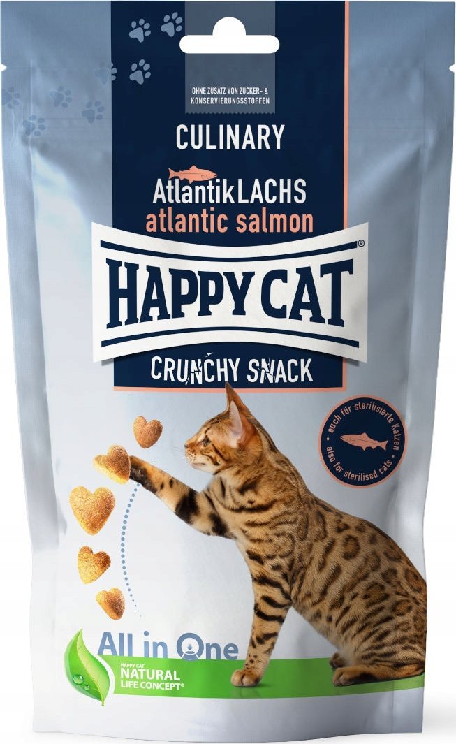 Happy Cat Crunchy Snack Atlantic salmon, przysmak, dla kotów, łosoś i groszek, 70g