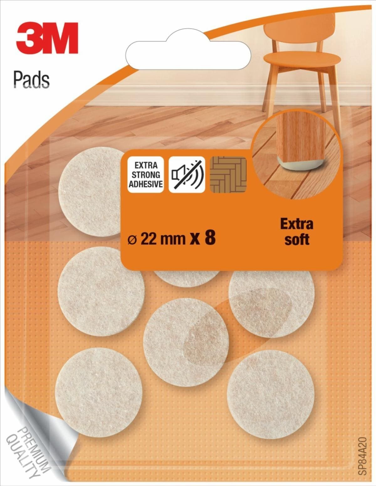 Podkładki z wełny SCOTCH, samoprzylepne, okrągłe, 22mm, 8 szt., beżowe